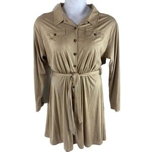 Calvin Klein Women’s‎ 12 Faux Suede Dress Long Sleeve Collared Belt Button Down